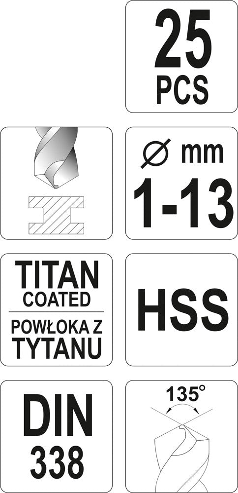 Набор сверл | HSS-Titan | 1 - 13 mm | 25 шт.