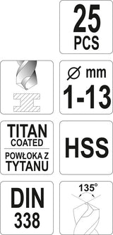 Набор сверл | HSS-Titan | 1 - 13 mm | 25 шт.