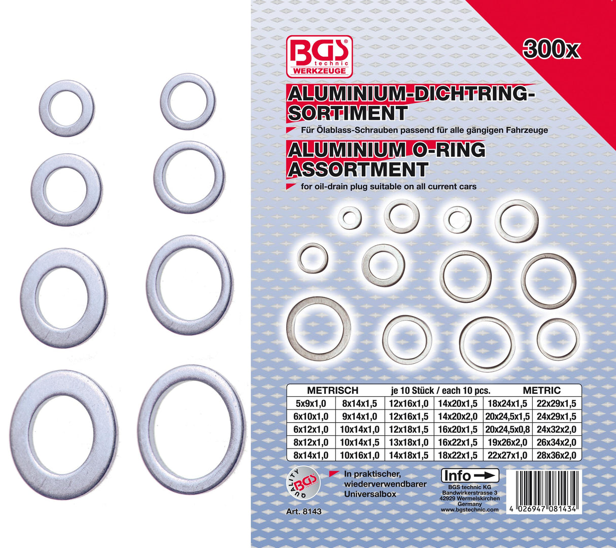 SEAL RING ASSORTMENT | ALUMINIUM | 300 PCS. (8143)