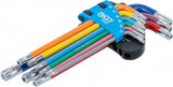 L tipo raktų rinkinys | spalvoti | T-Star su skylutėm (Torx) T10 - T50 | 9 vnt. (74461B)