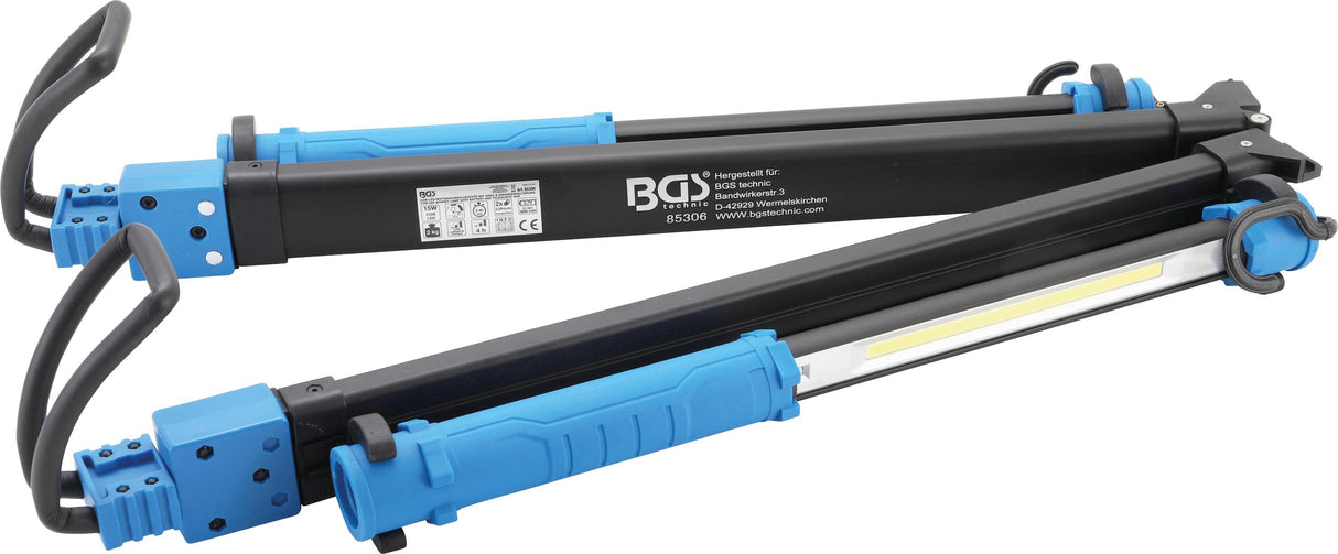 COB LED variklio dangčio lempa su akumuliatoriumi ir teleskopine juosta | 2 COB-LED nešiojamos darbo lempos (85306)