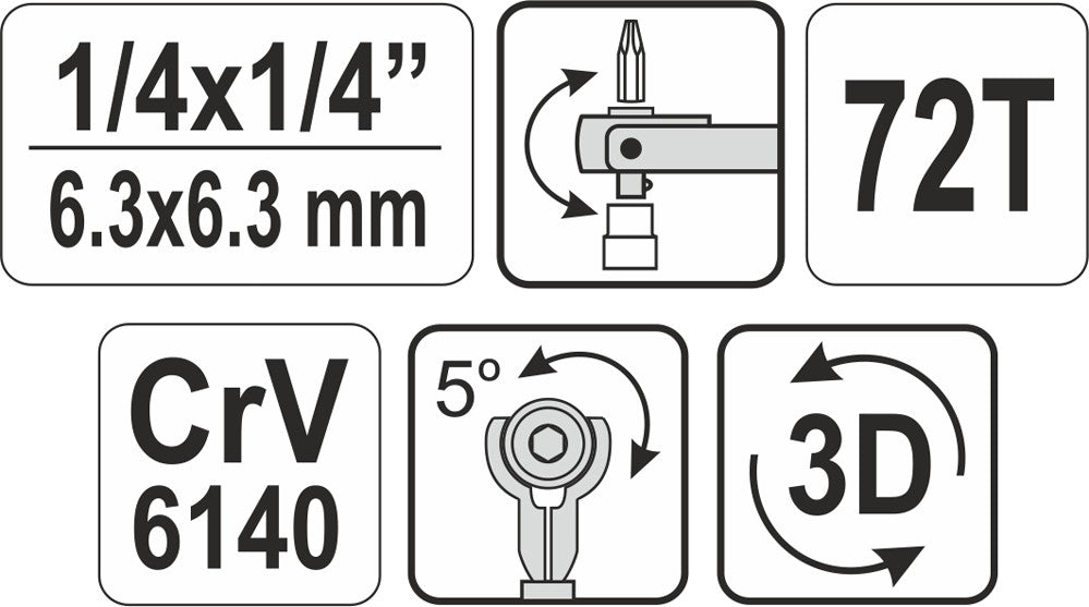 Terkšlė šarnyrinė | galvutėms ir antgaliams | 2 in 1 | 6.3 mm (1/4") (YT-03311)
