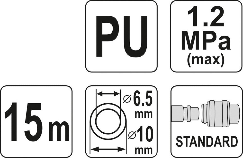 Pneumatinė žarna su antgaliais | 6.5 x 10 mm | 15 m | PU (YT-24206)