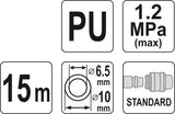 Pneumatinė žarna su antgaliais | 6.5 x 10 mm | 15 m | PU (YT-24206)