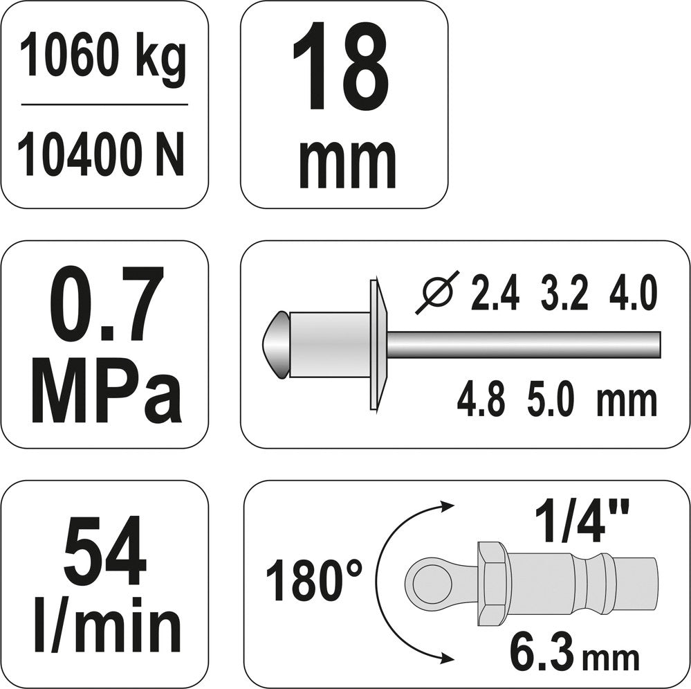 Kniediklis pneumatinis | 2,4 - 5,00 mm (YT-36171)