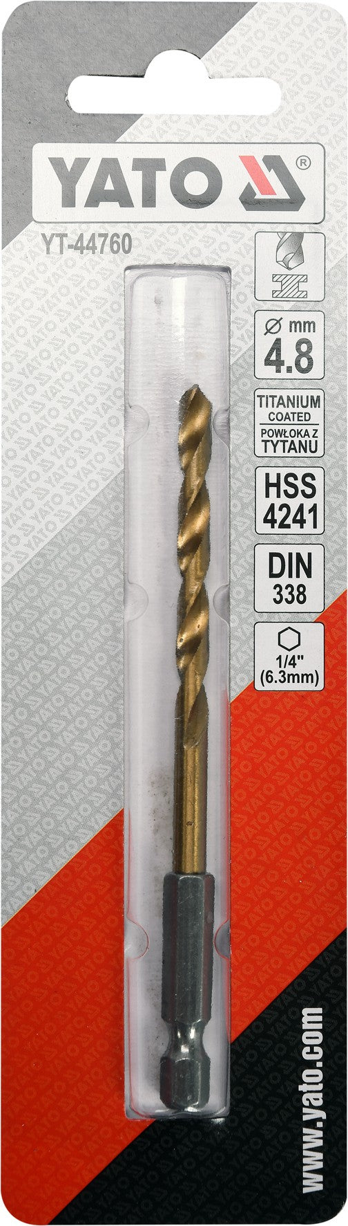 Сверло по металлу с хвостовиком Hex 6.3 mm (1/4") HSS-TiN | 4.8 mm