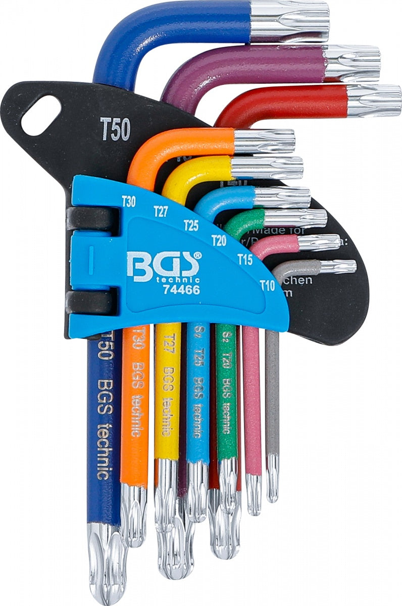 L-TYPE WRENCH SET | MULTICOLOUR | SHORT | T-STAR (FOR TORX) WITH BALL HEAD T10 - T50 | 9 PCS. (74466)
