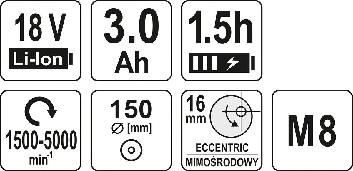 Akumuliatorinis poliruoklis bešepetėlinis | ekscentrinis | 150 mm | 18 V | 3,0 Ah (YT-82920)