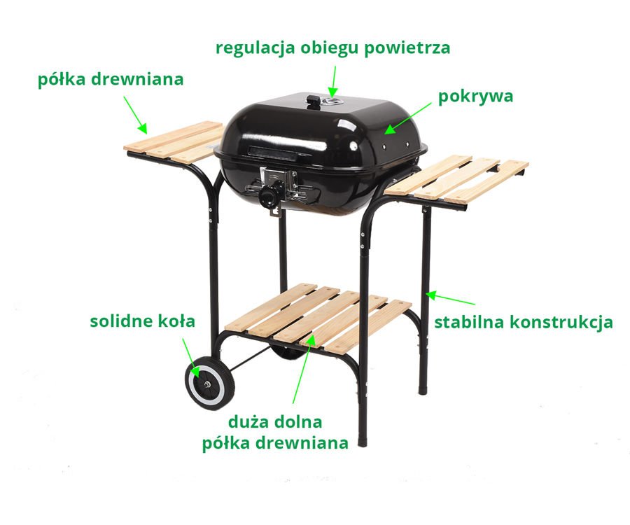 Lauko kepsninė / grilis | su dangčiu ir grotelėmis | medinės lentynos (99581)