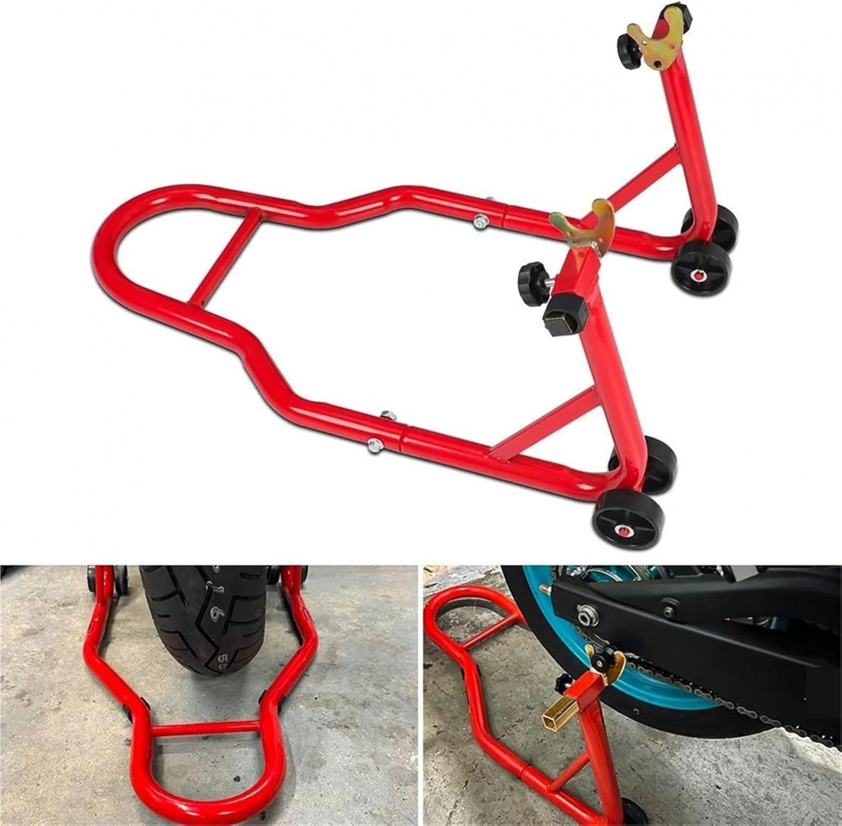 MOTORCYCLE STANDS WITH WHEELS | FOR FRONT AND REAR MOTORCYCLE WHEEL | L-SHAPED (JC-402)