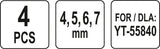 Atsarginiai antgaliai smėliapūtei | 4, 5, 6, 7 mm | YT-55840 (YT-55844)
