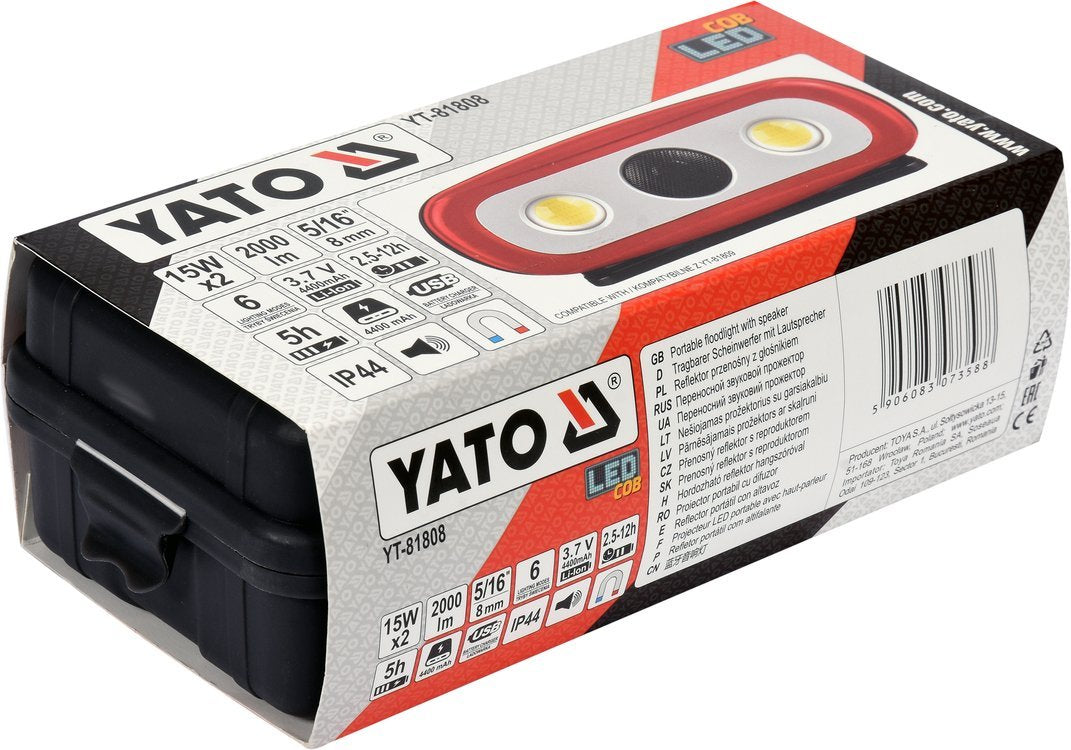Perkeliamas žibintas su garsiakalbiu | 2X15W | 2000LM, LI-ION 3.7V 4400MAH, bluetooth POWERBANK (YT-81808)