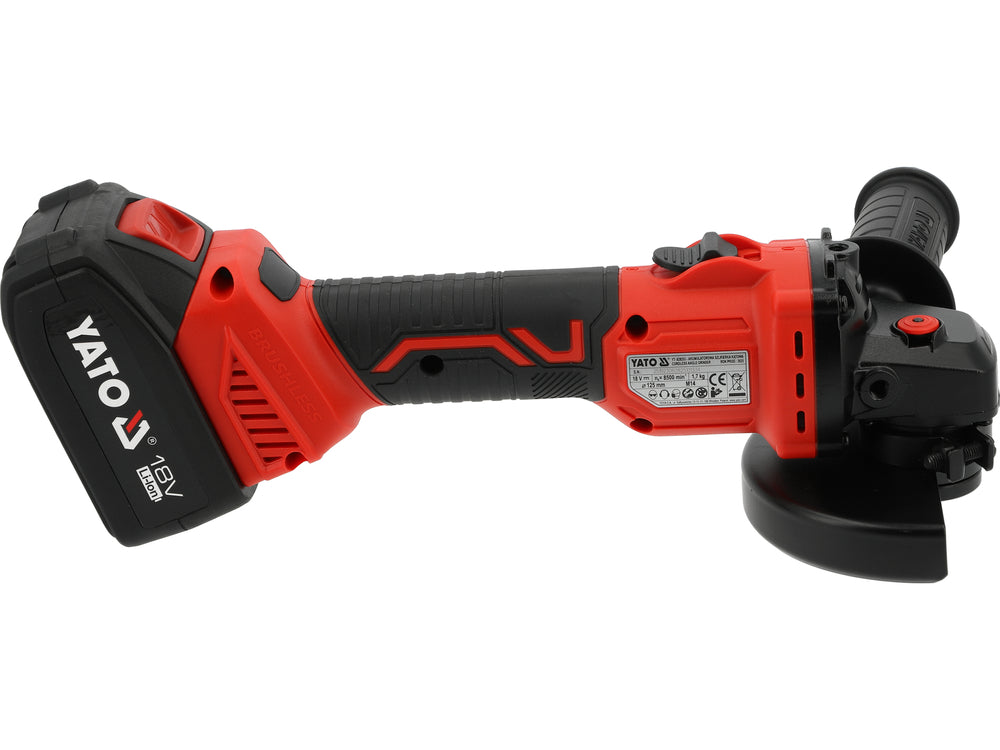 Akumuliatorinis kampinis šlifuoklis su 2 x 4Ah baterijomis | 18V | 125 mm (YT-828252)