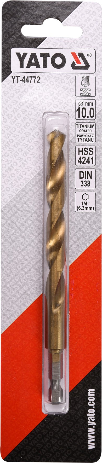 Grąžtas metalui su Hex 6.3 mm (1/4") galu HSS-TiN | 10.0 mm (YT-44772)