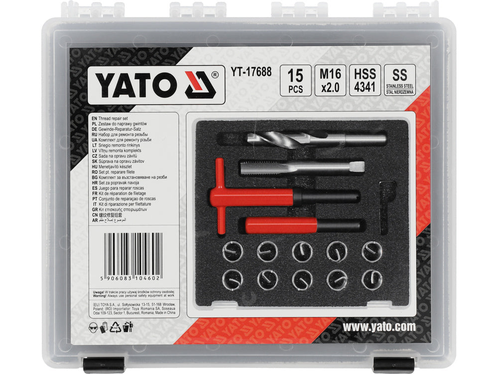 THREAD REPAIR SET M16X2.0MM 15PCS (YT-17688)