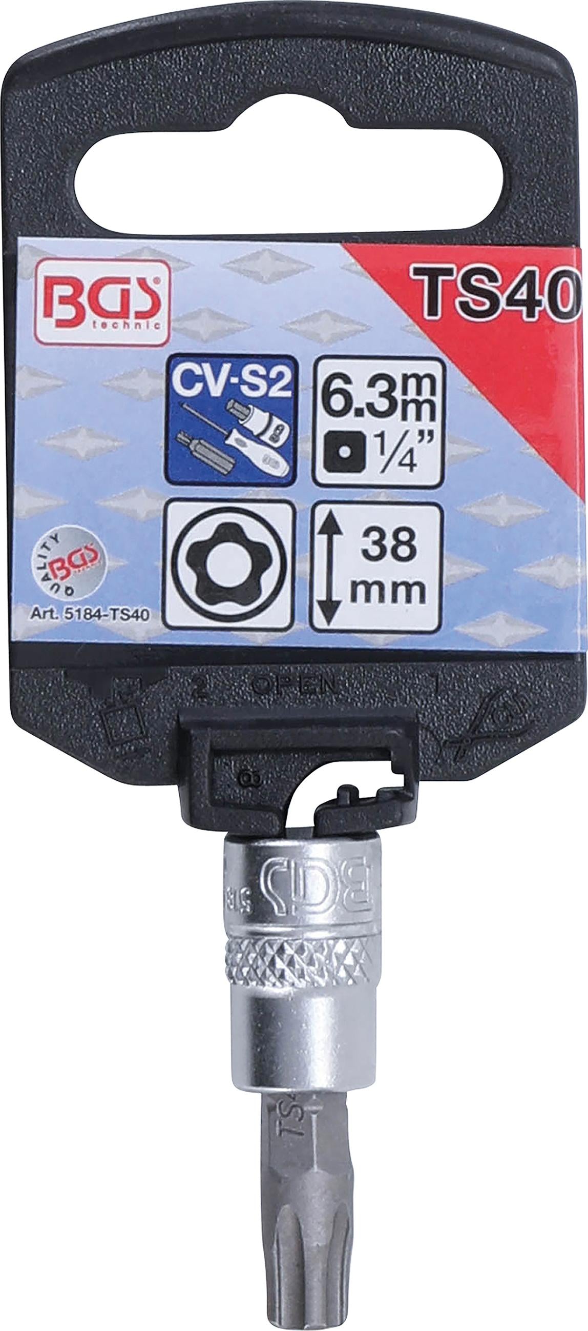 Antgalis įpresuotas | 6,3 mm (1/4") | T-Star (Torx) penkiakampis TS40 (5184-TS40)