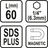 Держатель бит SDS | внутренний шестигранник 6,3 mm (1/4") | 60 mm