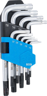 L tipo raktų rinkinys | trumpi | T-Star su skylutėm (Torx) T10 - T50 | 9 vnt. (809)
