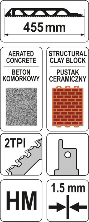Пила для сабельной пилы | для брикетов/бетона | 455 mm