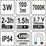 Lempa universali | įkraunama | su magnetu / lanksti | USB (YT-08516)
