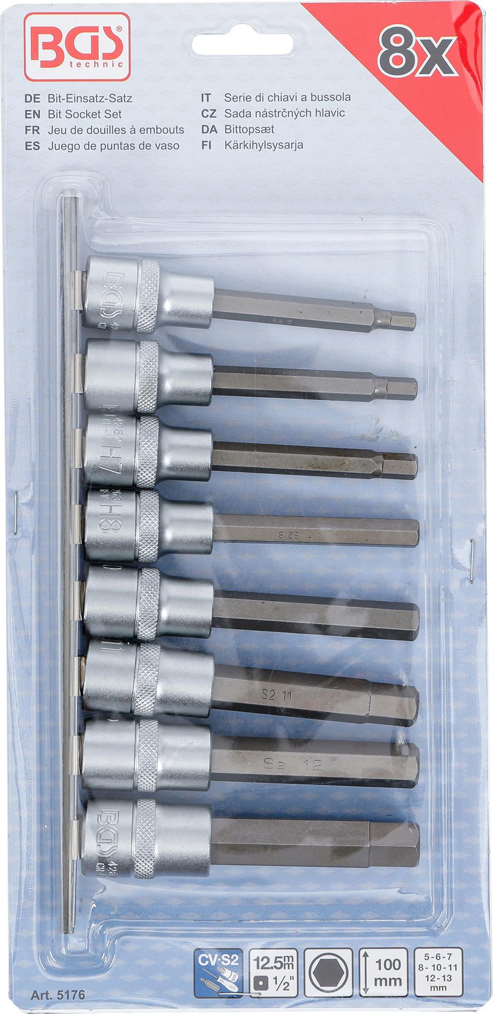 Набор запрессованных бит | 12.5 mm (1/2") | шестигранник | 5 - 13 mm | 8 шт.