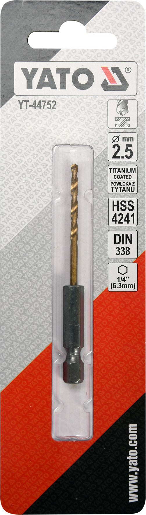 Сверло по металлу с хвостовиком Hex 6.3 mm (1/4") HSS-TiN | 2.5 mm
