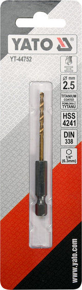Сверло по металлу с хвостовиком Hex 6.3 mm (1/4") HSS-TiN | 2.5 mm