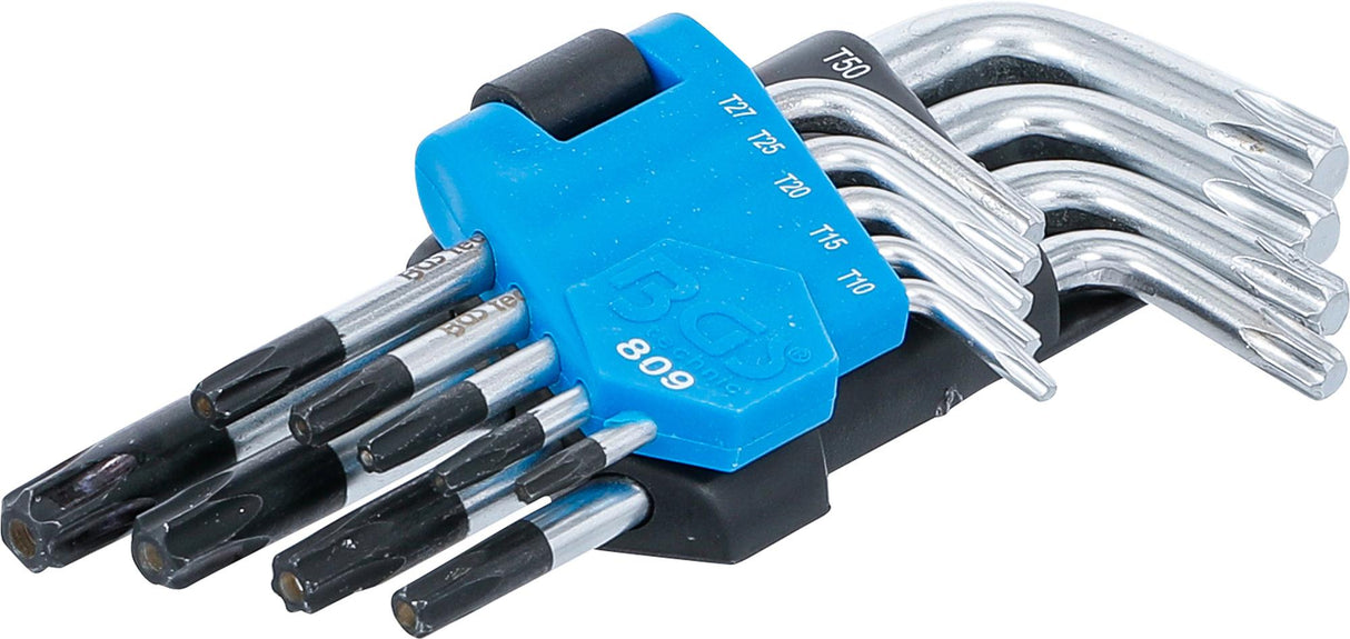 L tipo raktų rinkinys | trumpi | T-Star su skylutėm (Torx) T10 - T50 | 9 vnt. (809)