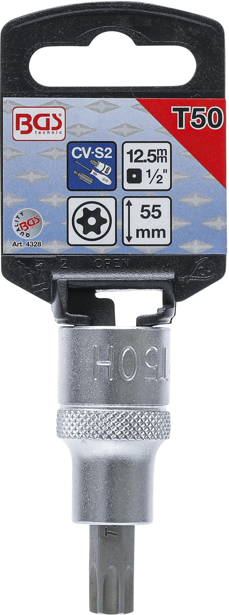 Antgalis įpresuotas į galvutę | 12,5 mm (1/2") | T-Star su skyle (Torx) T50 (4328)