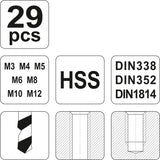 Sriegiklių ir grąžtų rinkinys | HSS | M3-M12 | 29 vnt. (YT-2977)