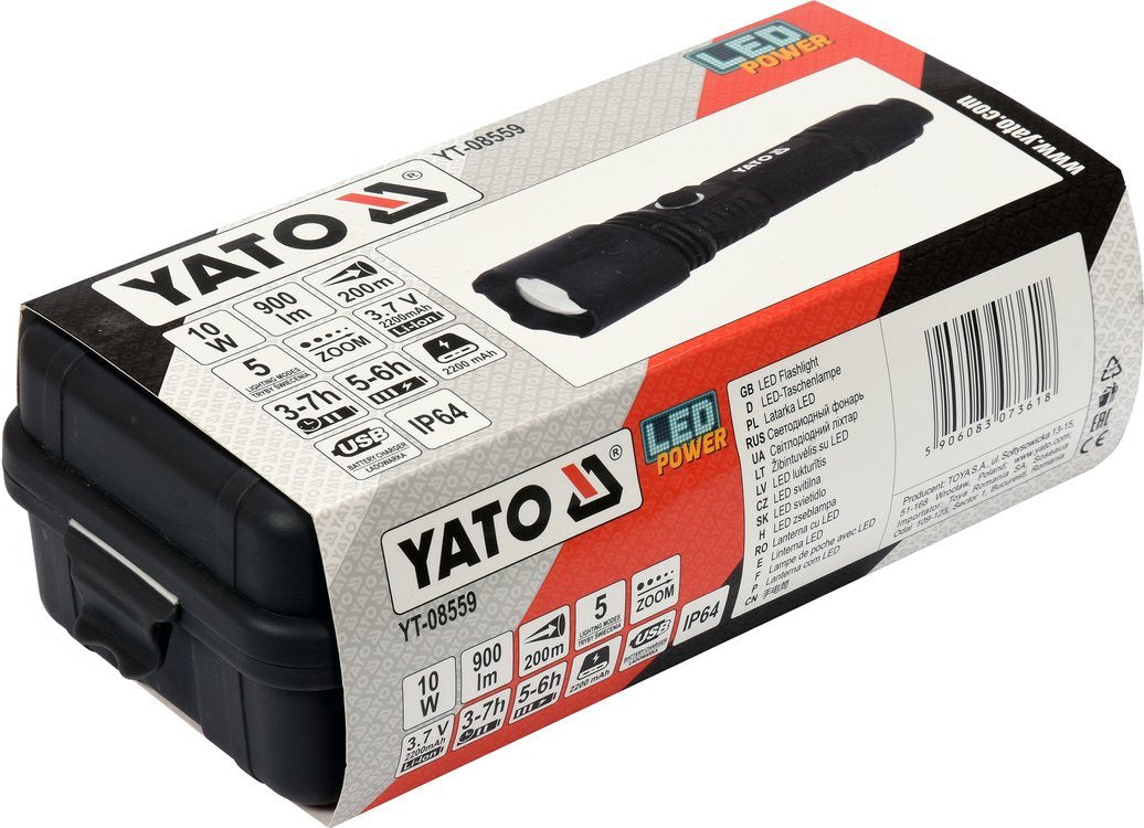 Prožektorius 10W 900LM IP64, LI-ION 3,7V 2200MAH  200M, POWERBANK, ZOOM | Akumuliatorinis (YT-08559)