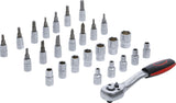 Galvučių ir antgalių rinkinys su terkšle | 6.3 mm (1/4") | 4-13 mm | 27 vnt. (15105)