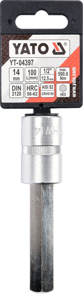Бита впрессованная в головку 1/2" шестигранник 14 mm x 100 mm