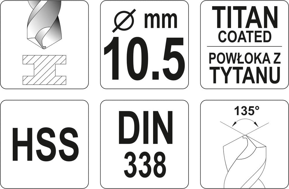 Сверло по металлу HSS-TIN 10.5 mm
