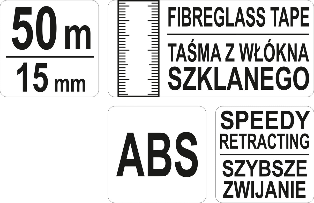 Matavimo juosta stiklo pluošto | 50 m X 15 mm geodezinė (YT-71541)