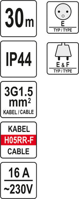 Удлинитель резиновый с катушкой | 3х1,5 mm | 30 m
