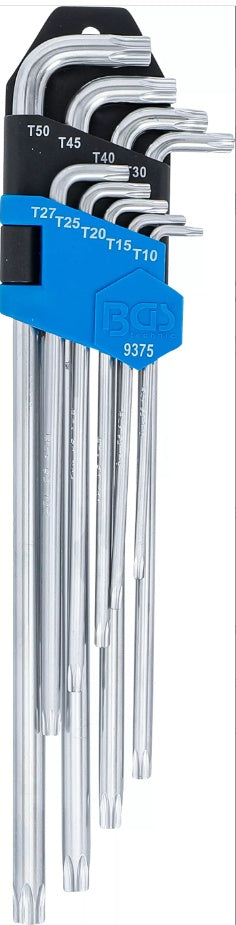 L tipo raktų rinkinys | labai ilgi + labai trumpi | T-Star (Torx) T10 - T50 | 9 vnt. (9375)