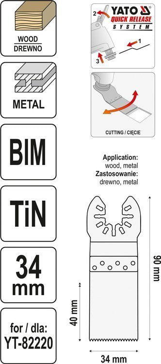 Priedas daugiafunkciniam įrankiui | BIM-TIN | 90 mm / 34 mm (YT-34712)