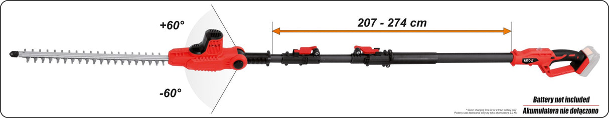 Аккумуляторный телескопический кусторез | 18V 207-274 cm | без аккумулятора