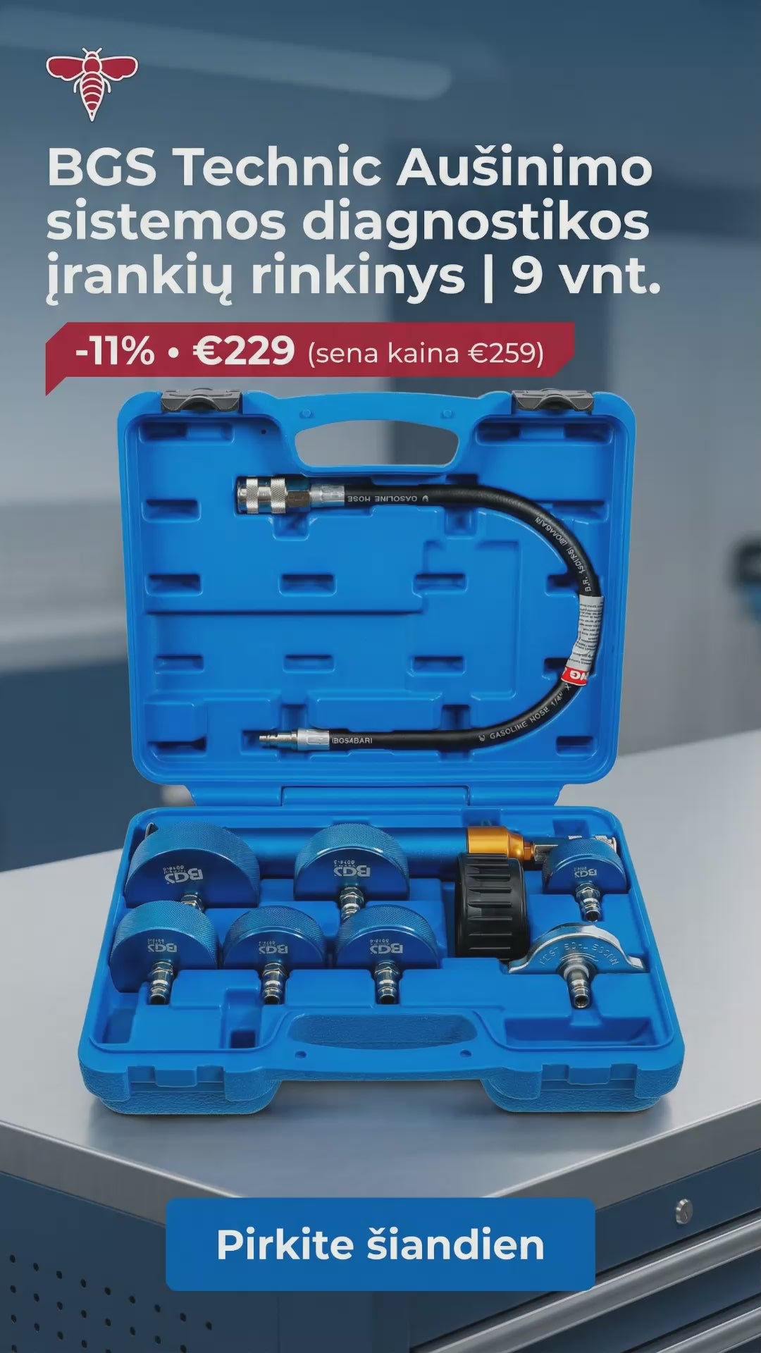 Aušinimo sistemos diagnostikos įrankių rinkinys | 9 vnt. (8514)